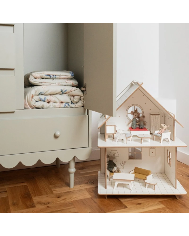 Bambus Decke & Kissen mit Füllung Wale Olive