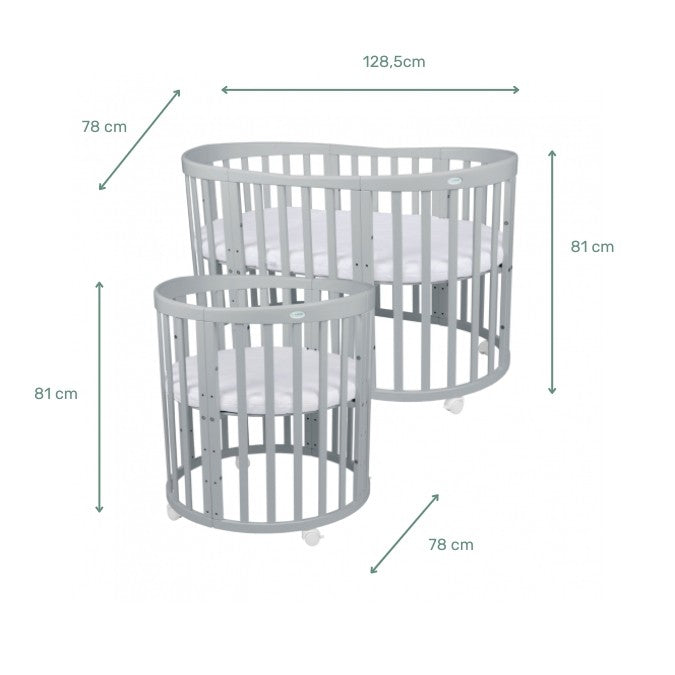 7in1 Babybett Oval Grau – inkl. Matratze