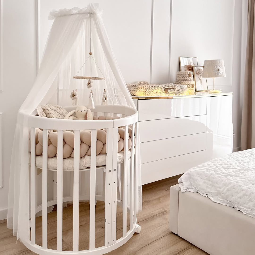 Lit Bébé 7en1 Ovale Blanc – incluant Matelas