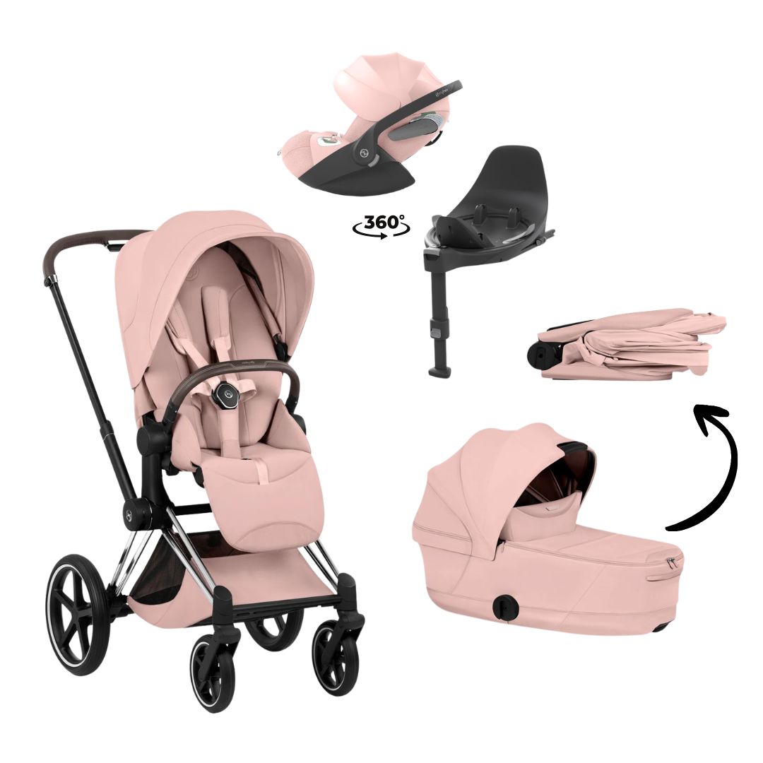 CYBEX Priam Style Chrome Bundle - Set 4in1 inkl. Cloud T & Base T Peach Pink