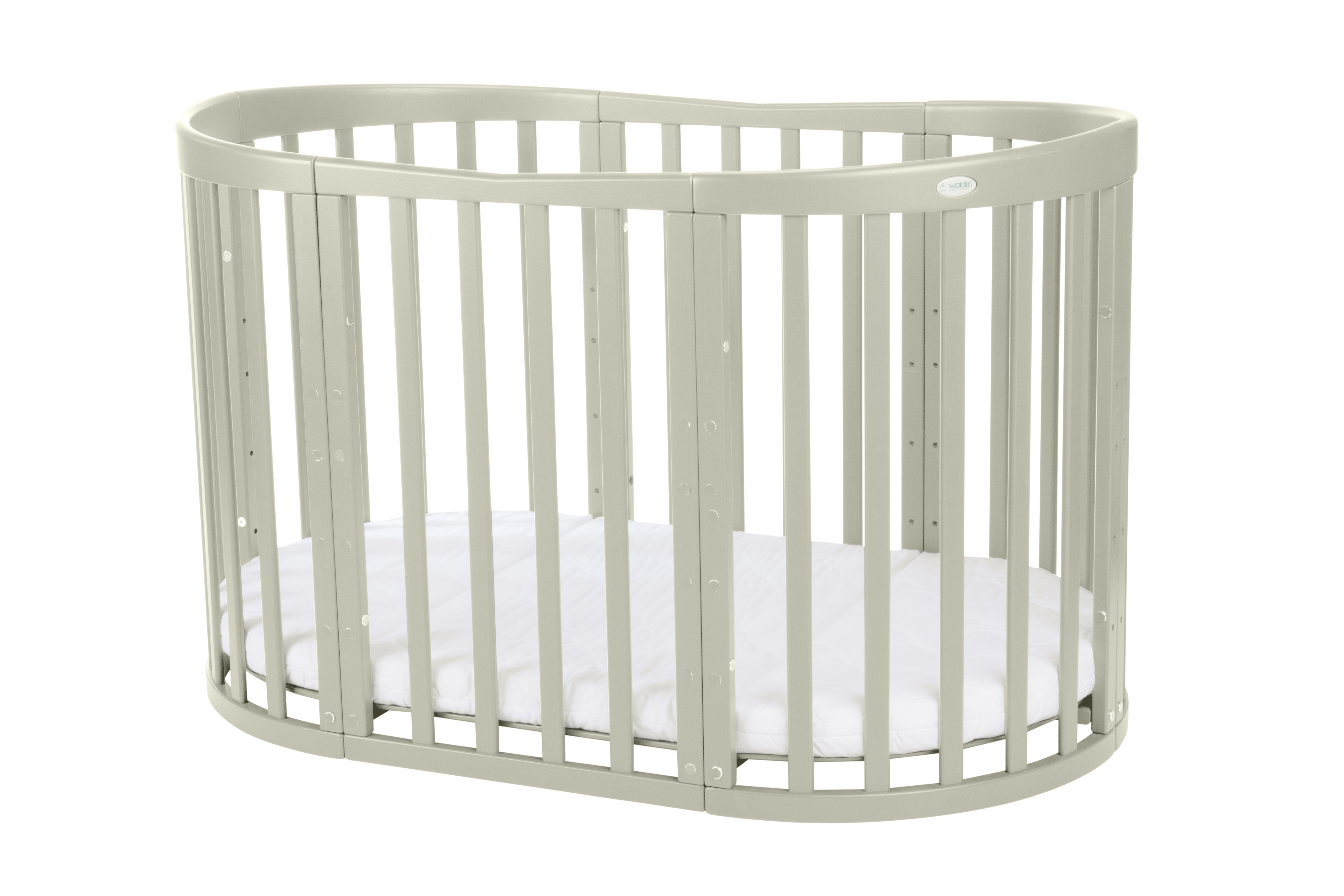 7in1 Babybett Oval Khaki – inkl. Matratzen, Bettwäsche, Betthimmel