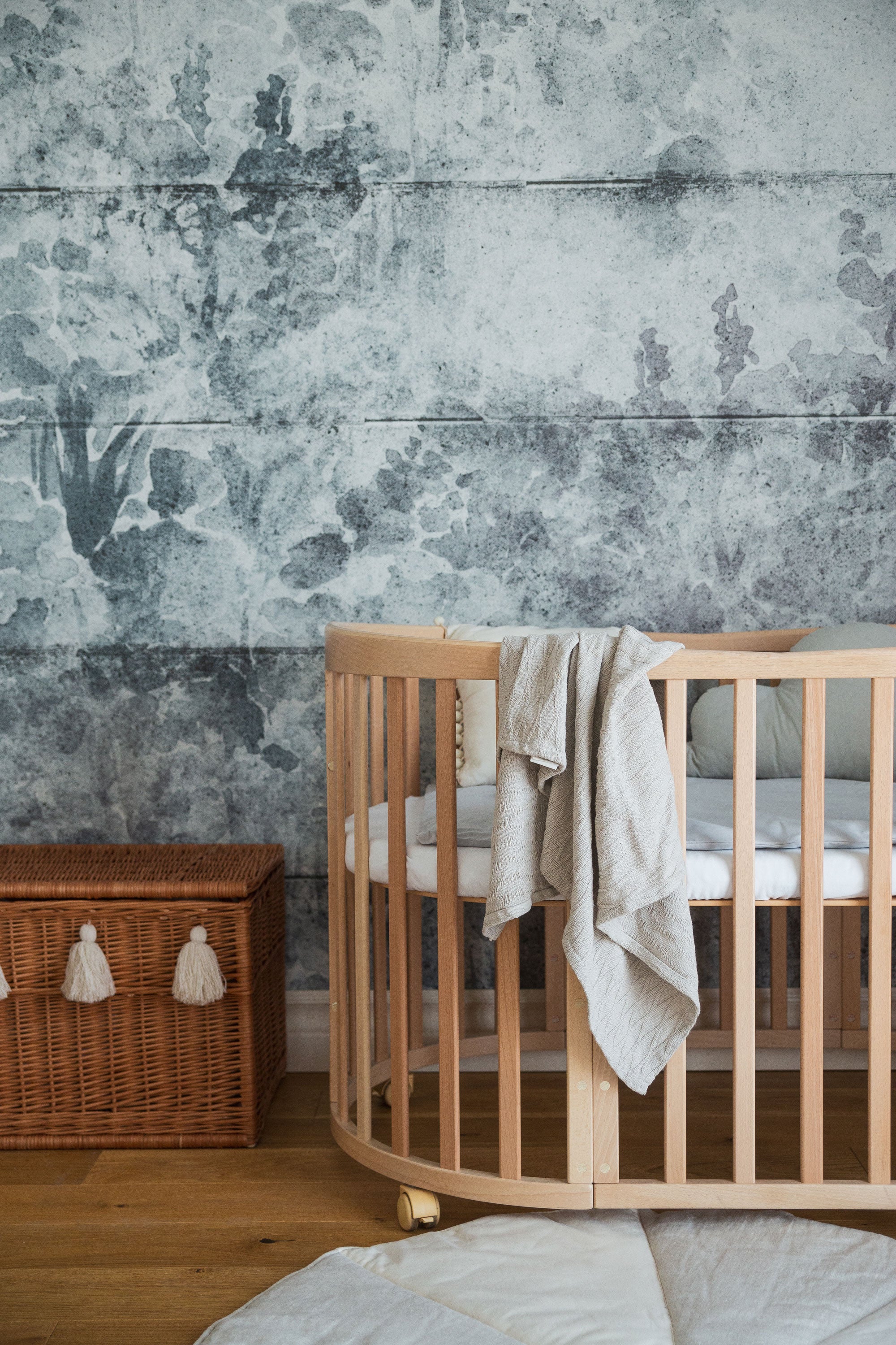 7in1 Babybett Oval Nature Bundle – inkl. Bett-Set, Matratze & Betthimmel