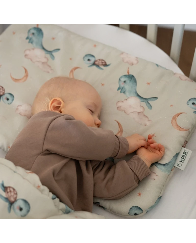 Bambus Decke & Kissen mit Füllung Wale Olive