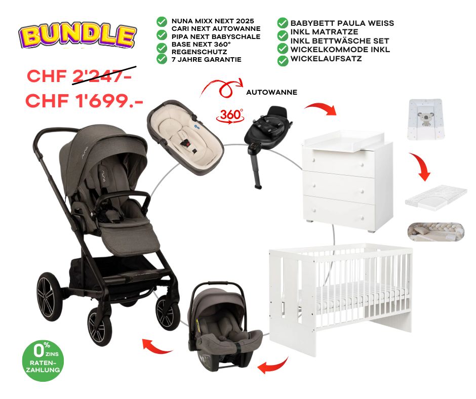 Nuna Mixx Next Bundle-Set Thunder 4in1 inkl Babybett Dalia + Wickelkommode Set