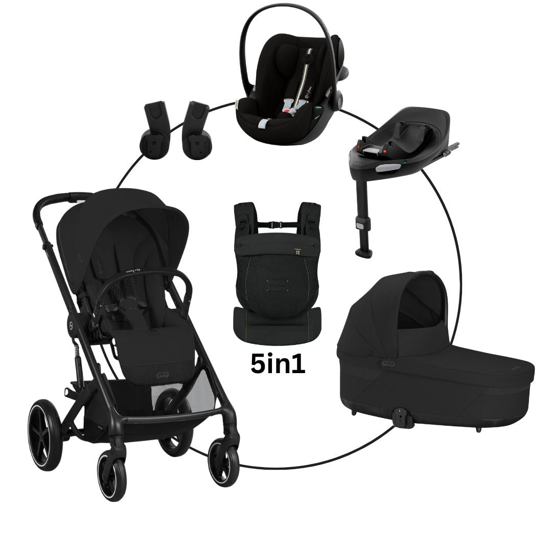 CYBEX Balios Lux 5in1 Bundle inkl. Amya Babytrage magic black