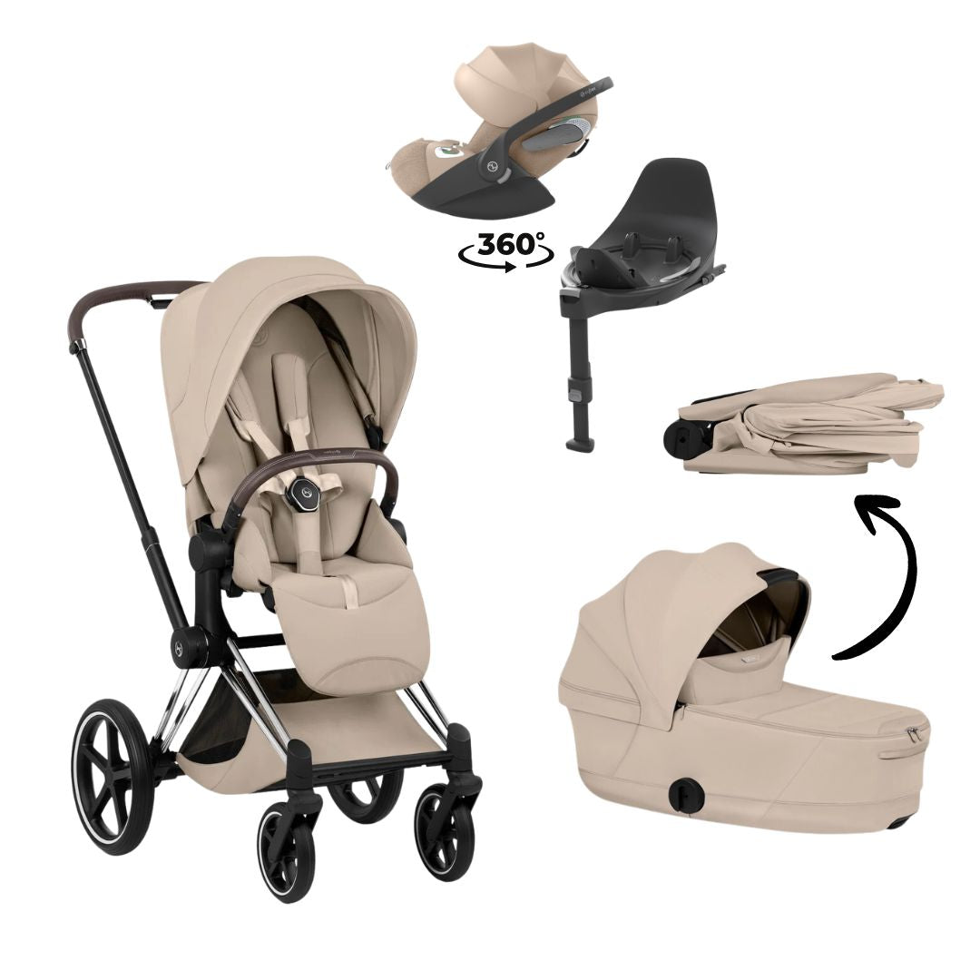 CYBEX Priam Style Chrome Bundle - Set 4in1 inkl. Cloud T & Base T Peach Pink