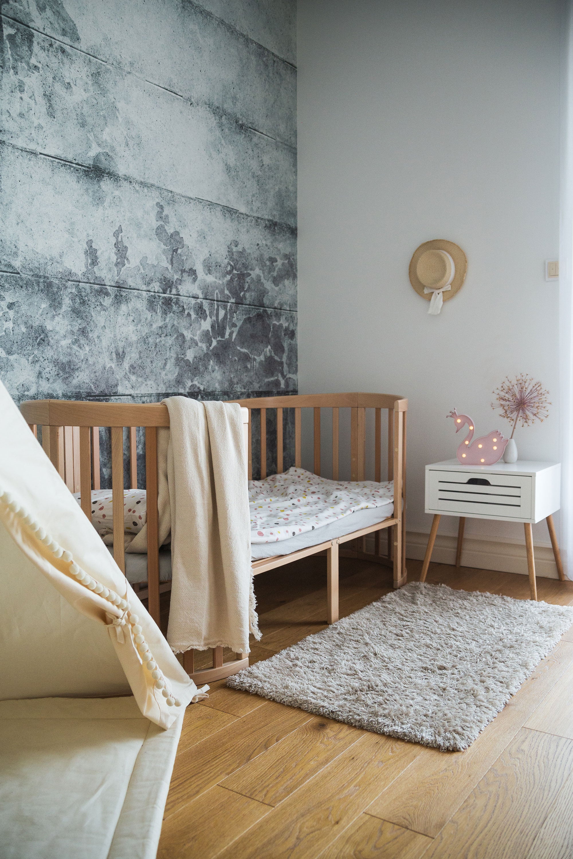 7in1 Babybett Oval Nature Bundle – inkl. Bett-Set, Matratze & Betthimmel
