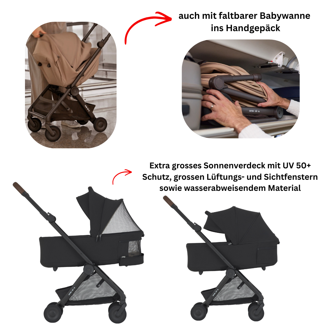Anex Air Q Ensemble de voyage 2en1 avec baignoire pour bébé pliable Noir