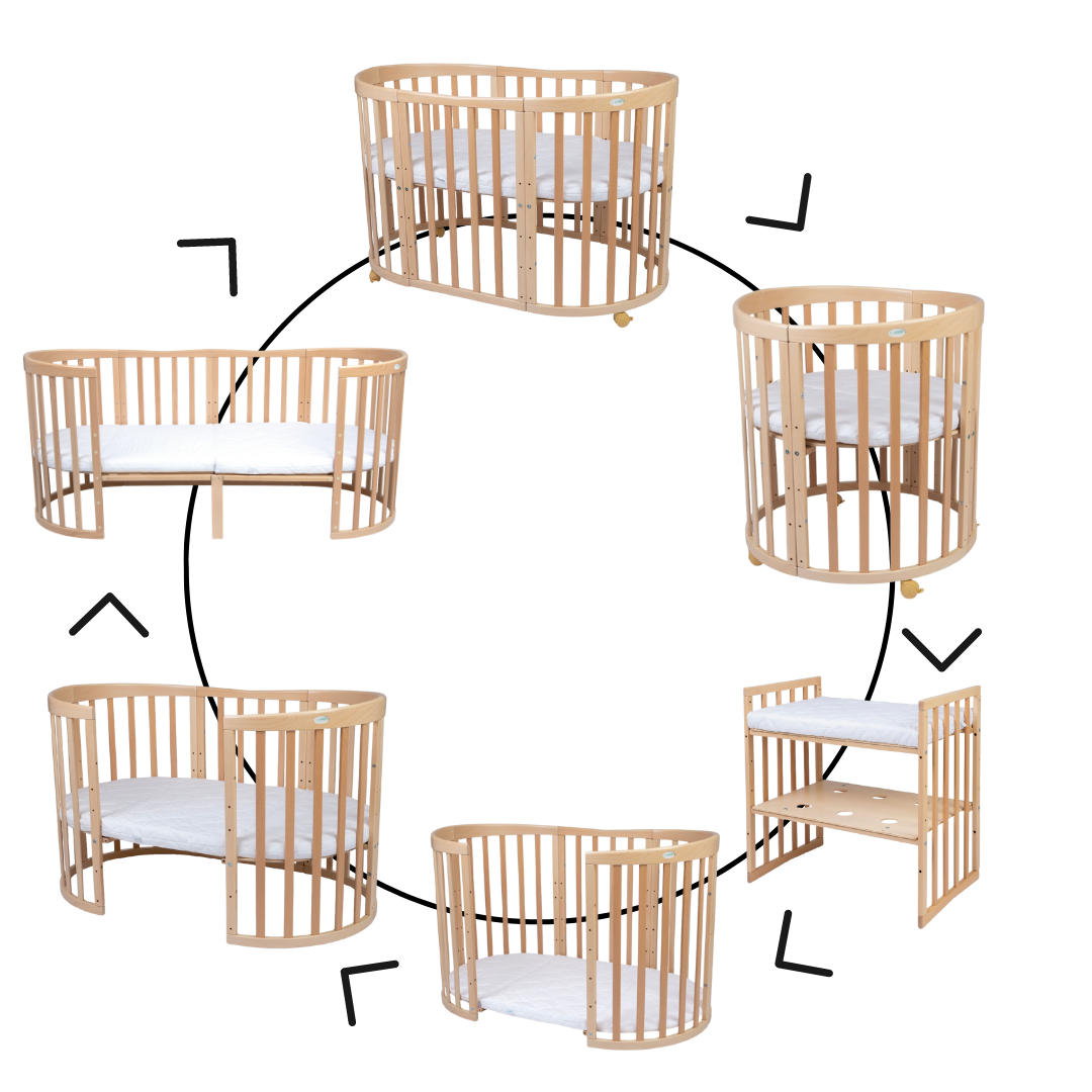 7in1 Babybett Oval Nature Bundle – inkl. Bett-Set, Matratze & Betthimmel