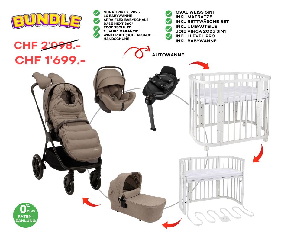 Nuna Triv LX Cedar Bundle 4in1 inkl Babybett Oval 5in1 Weiss