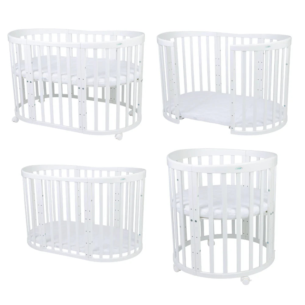 Joie Elara 3in1 Bundle inkl Babybett Oval 7in1 Weiss + Ari Babywippe Elektrisch