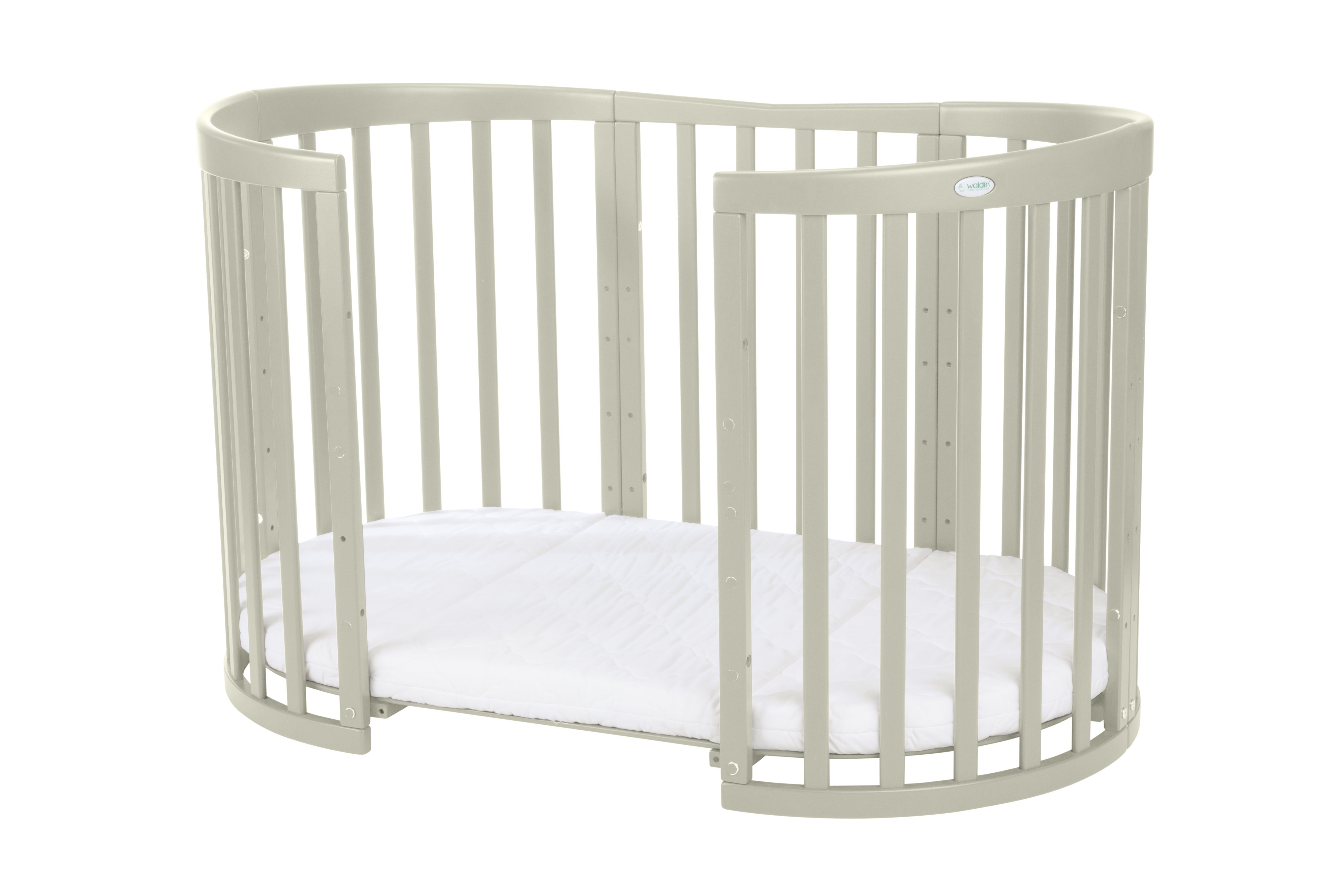 7in1 Babybett Oval Khaki – inkl. Matratzen, Bettwäsche, Betthimmel