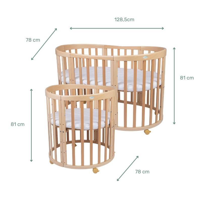 7in1 Babybett Oval Nature – inkl. Matratze