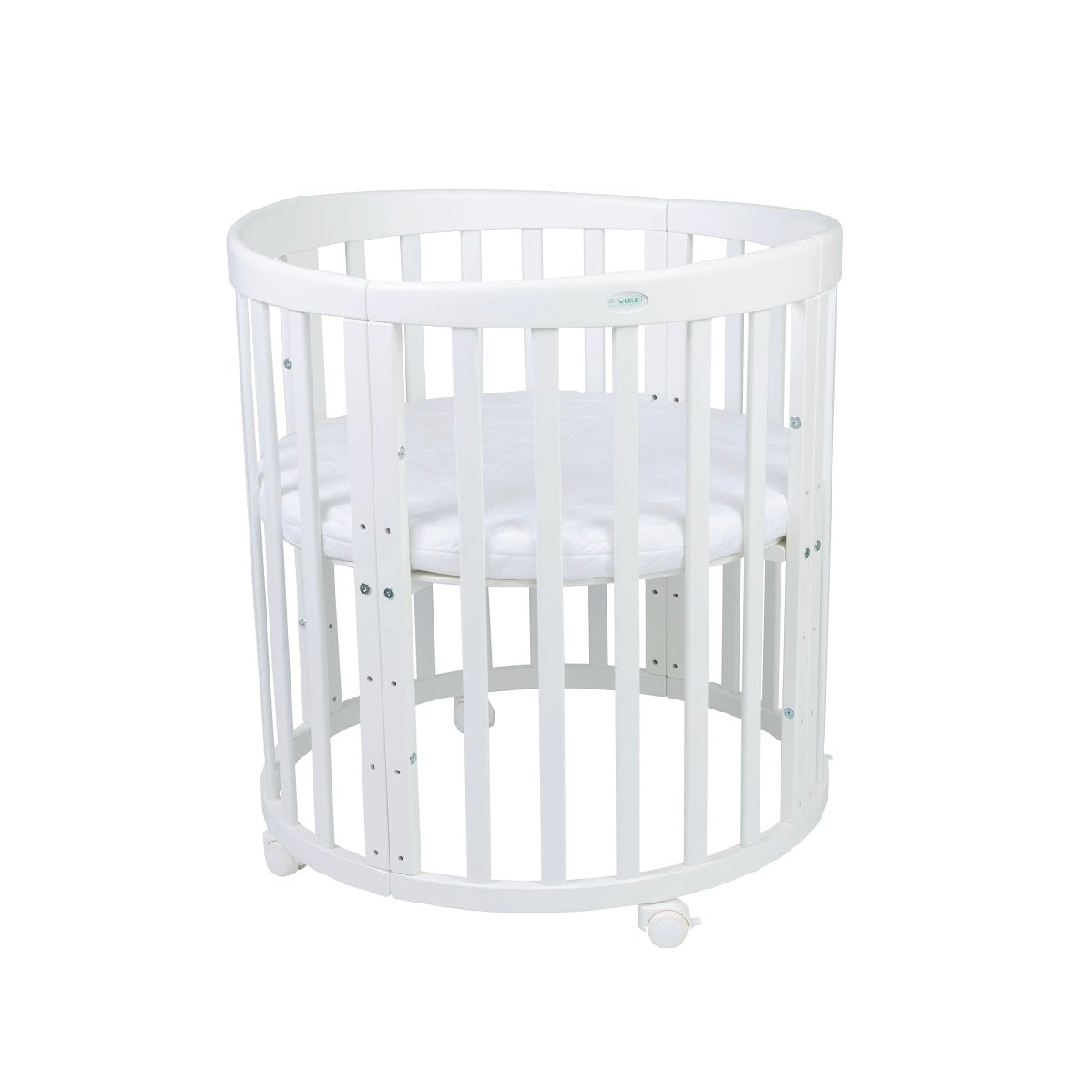 7in1 Babybett Oval Weiss Bundle – inkl. Bett-Set, Matratze & Betthimmel
