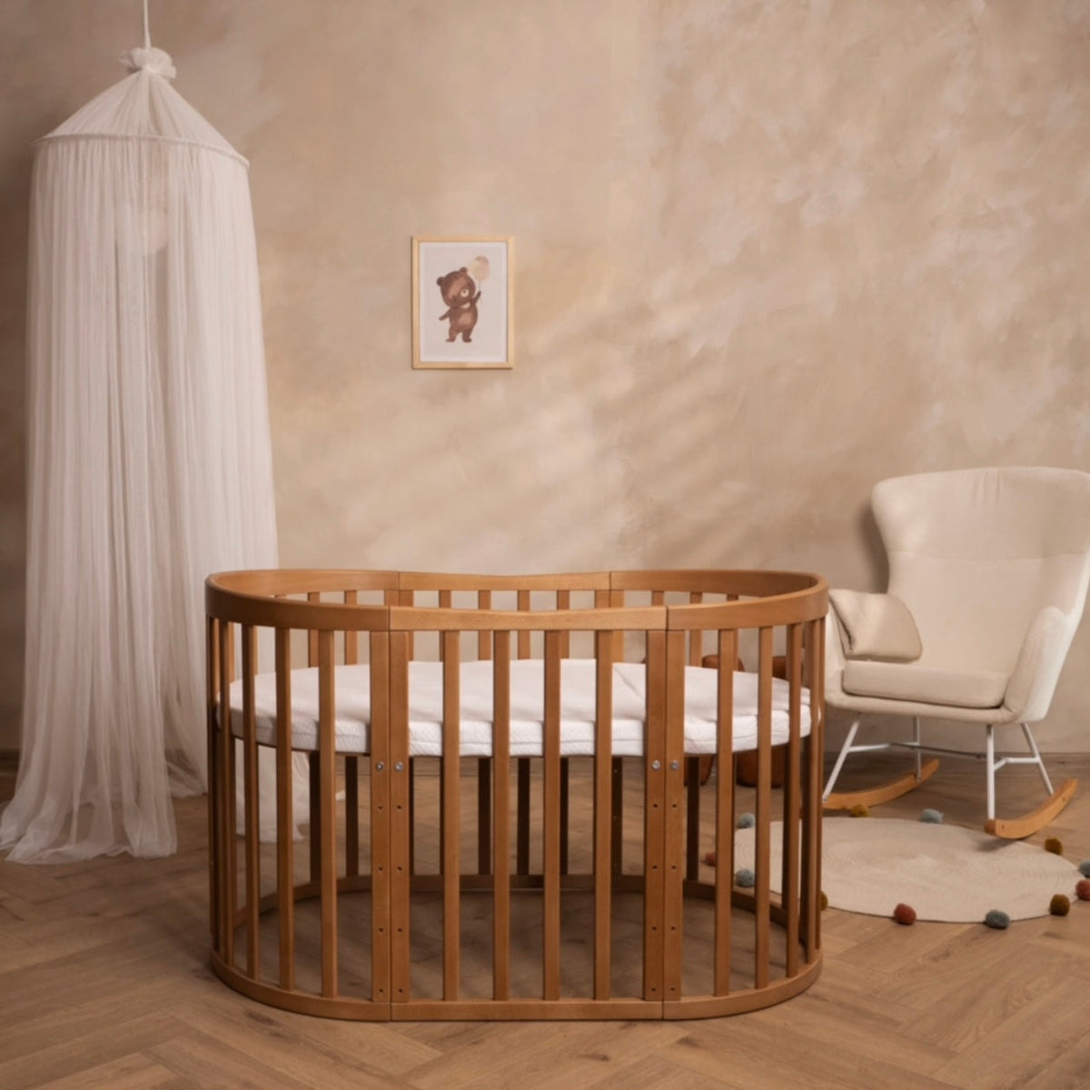Lit bébé 7en1 Ovale Vintage – incl. Matelas