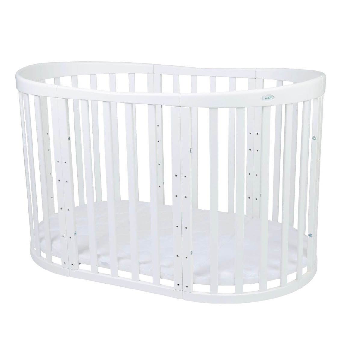 7in1 Babybett Oval Weiss Bundle – inkl. Bett-Set, Matratze & Betthimmel