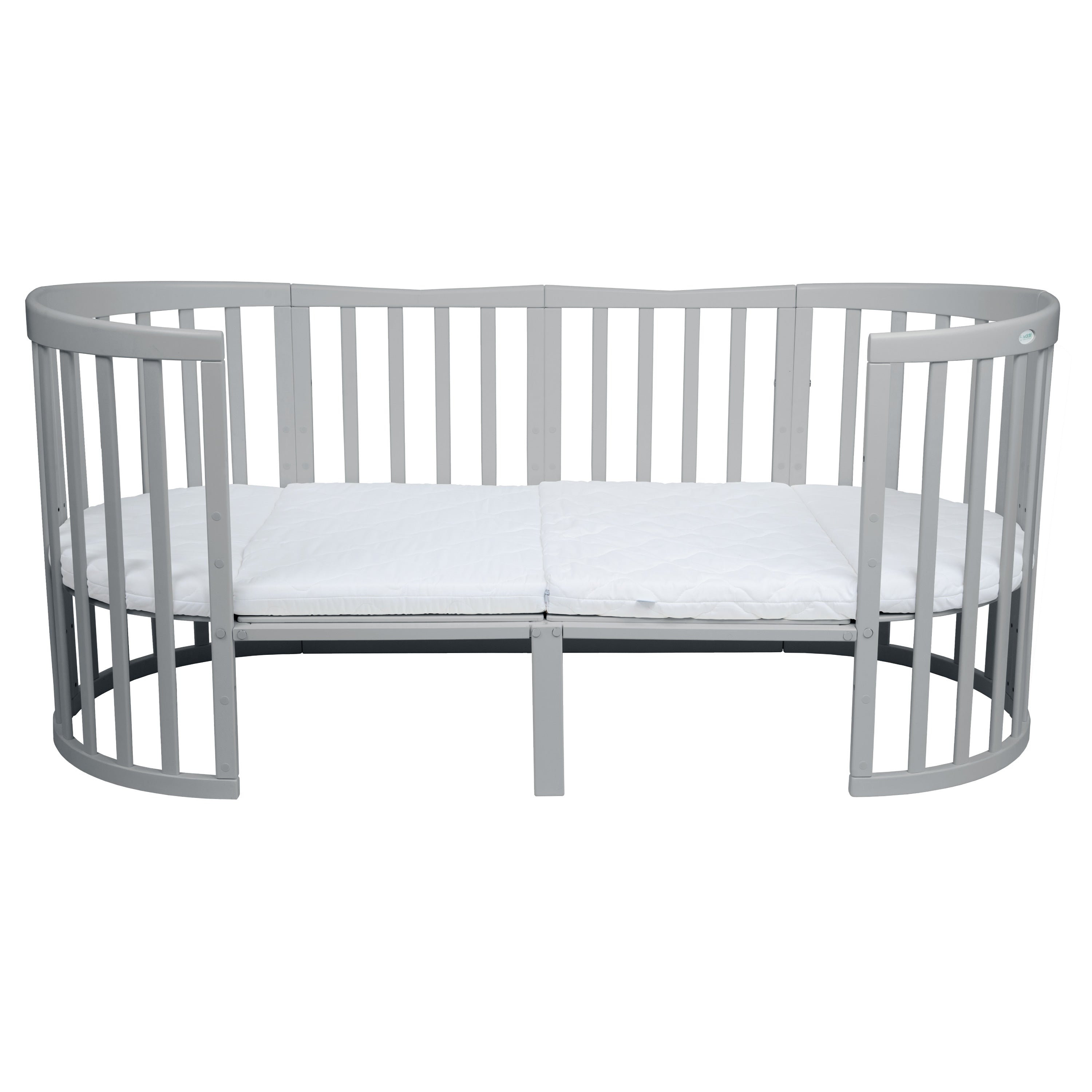 7in1 Babybett Oval Grau Bundle – inkl. Bett-Set, Matratze & Betthimmel