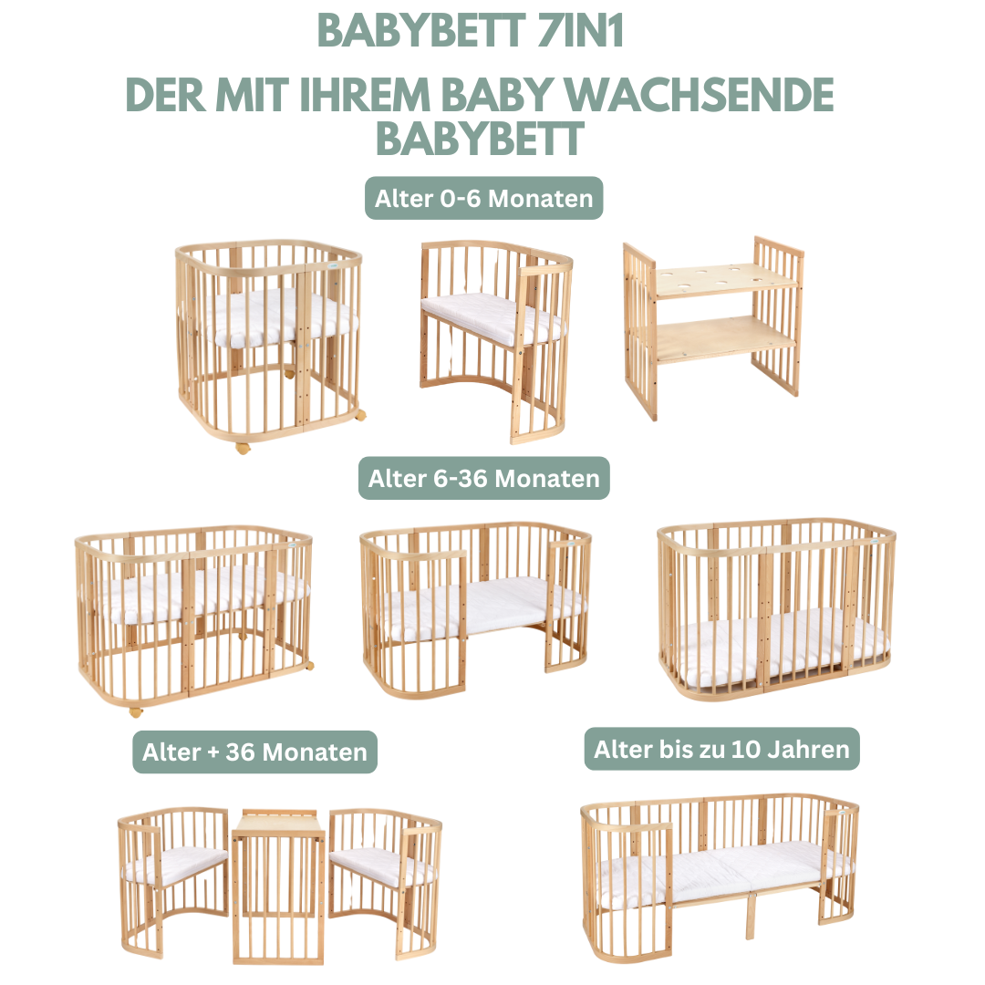 7in1 Babybett Quadi Nature – inkl. Matratze