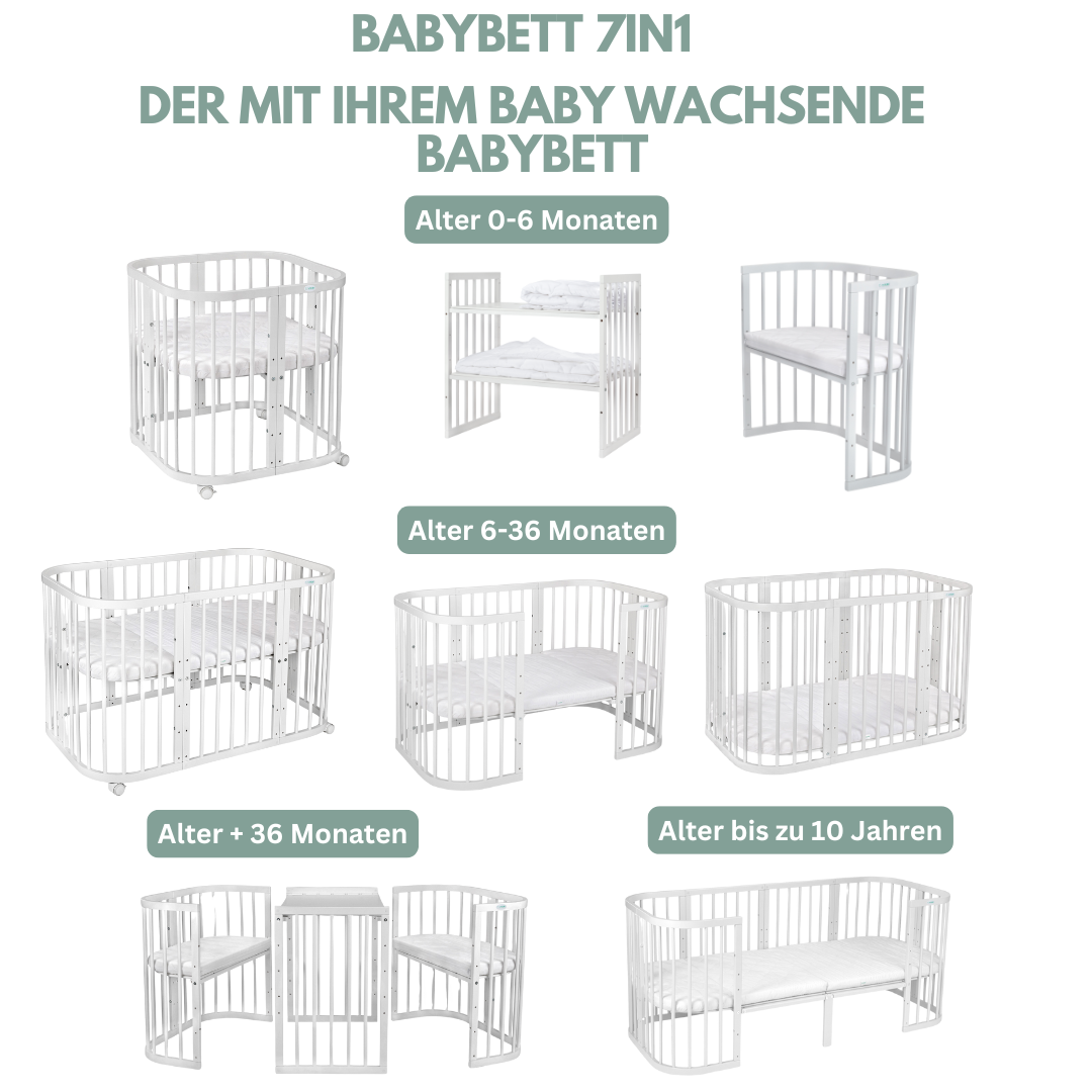 7in1 Babybett Quadi Weiss – inkl. Matratze