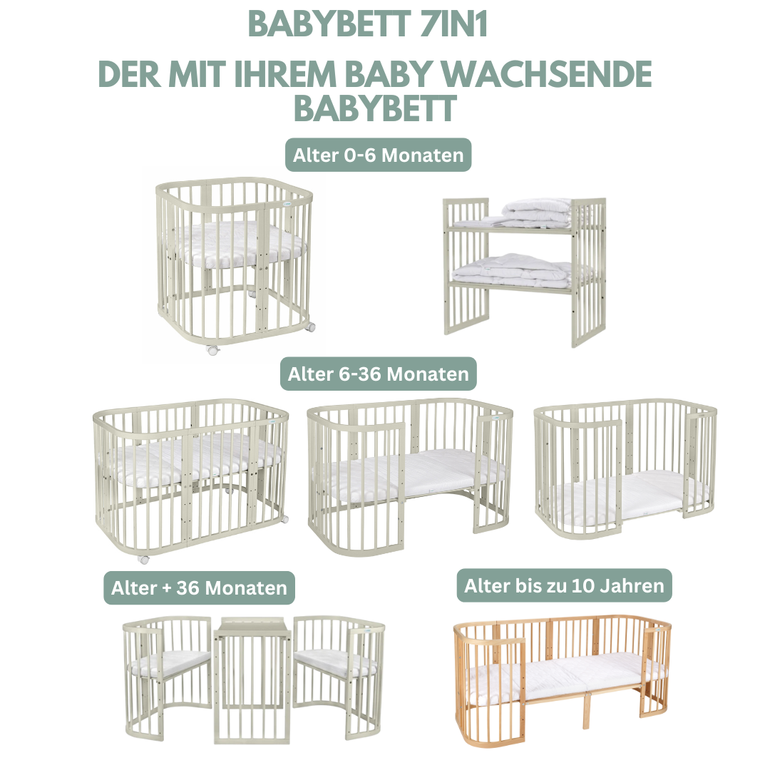 7in1 Babybett Quadi Olive – inkl. Matratze