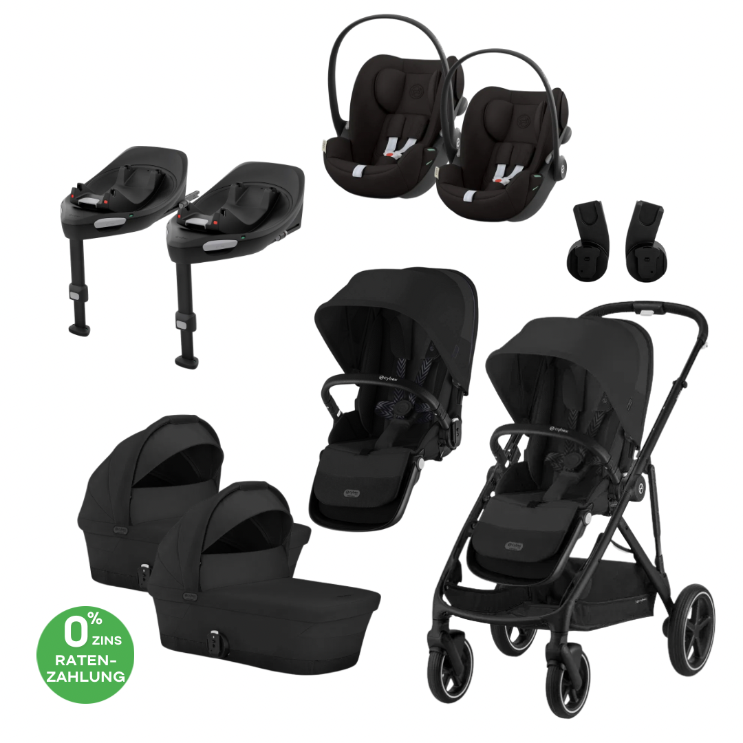 cybex geschwisterwagen CYBEX Gazelle S Zwillingskinderwagen Bundle-Set 4in1 Moon Black