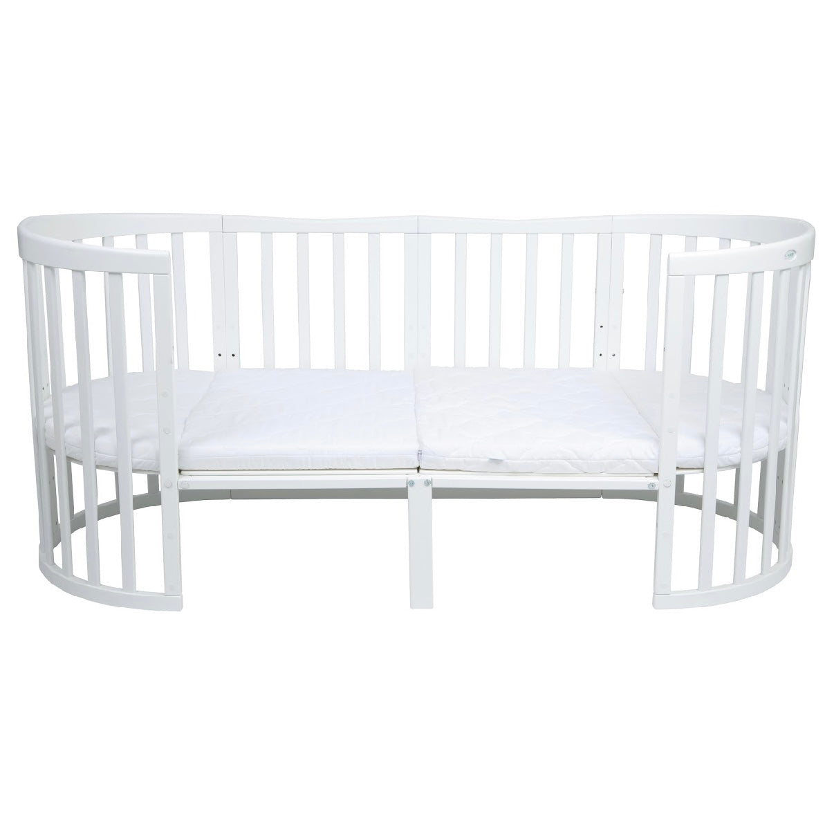 7in1 Babybett Oval Weiss Bundle – inkl. Bett-Set, Matratze & Betthimmel