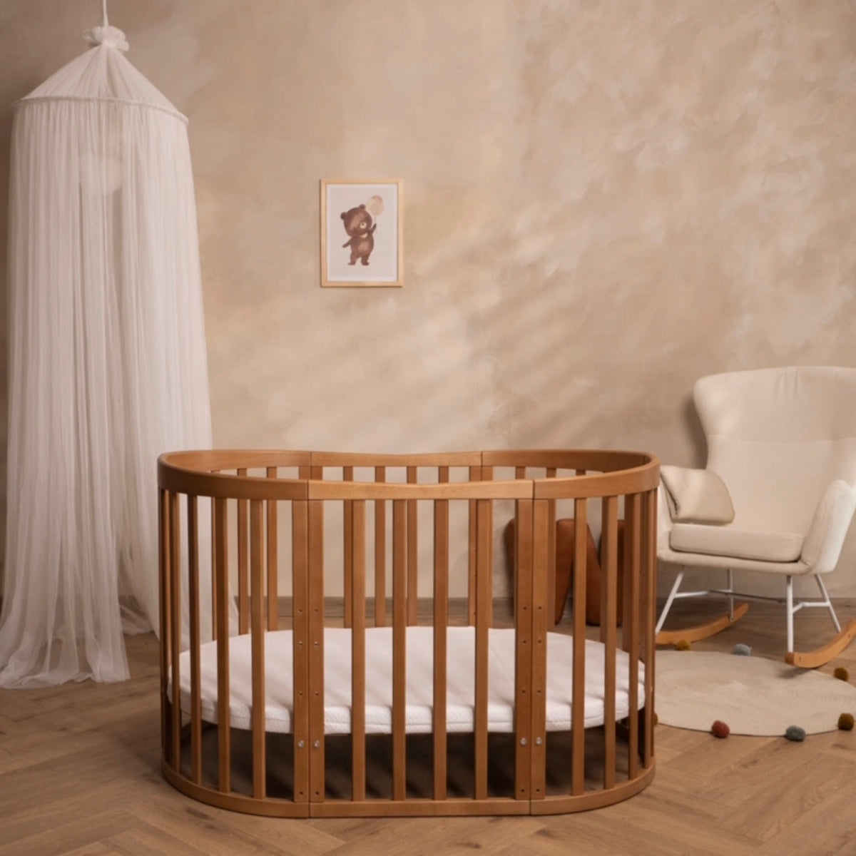 Lit bébé 7en1 Ovale Vintage – incl. Matelas