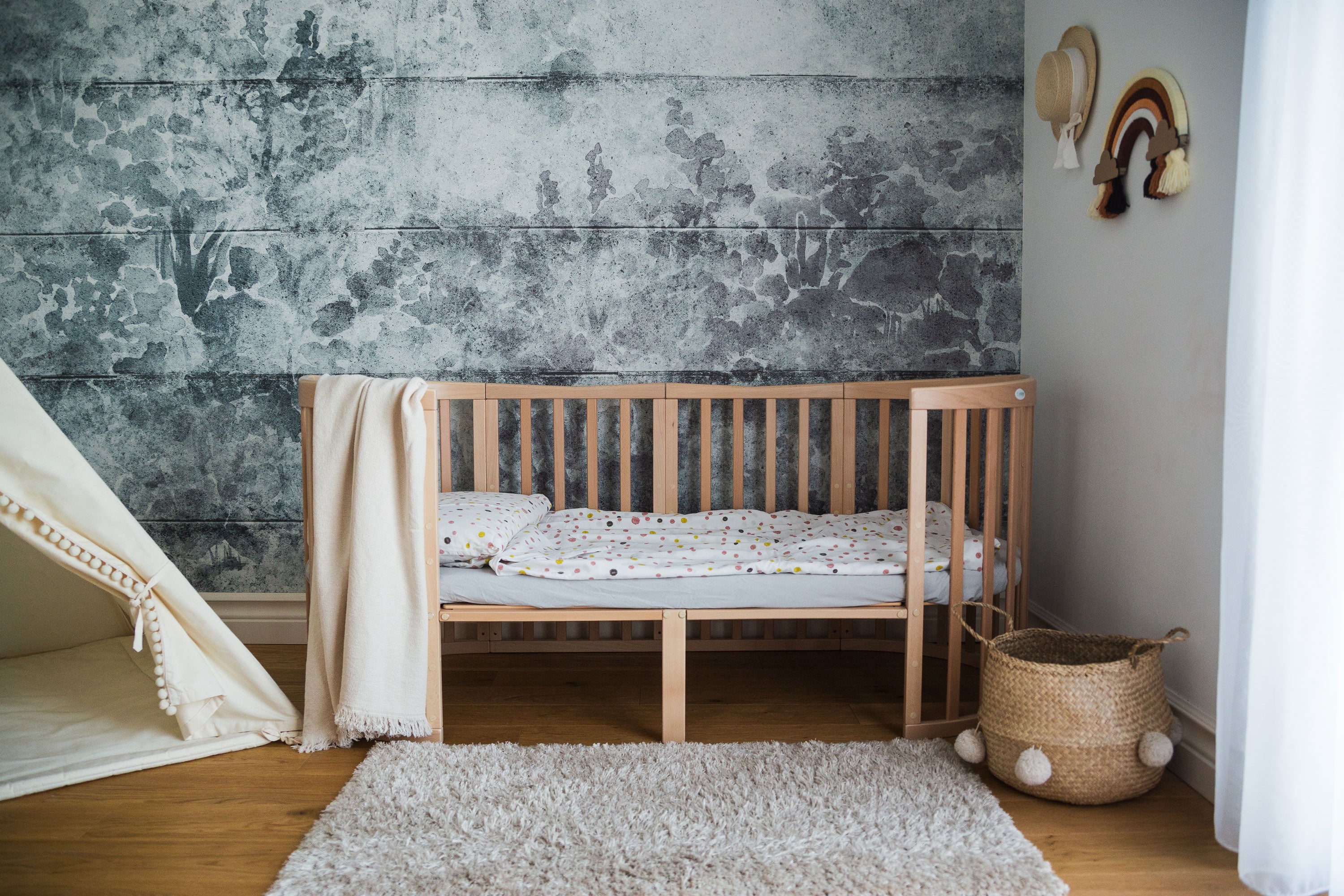 7in1 Babybett Oval Nature Bundle – inkl. Bett-Set, Matratze & Betthimmel