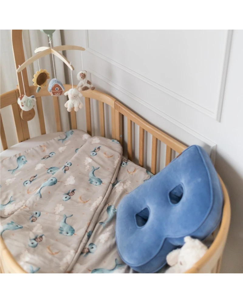 Bambus Decke & Kissen mit Füllung Wale Taupe