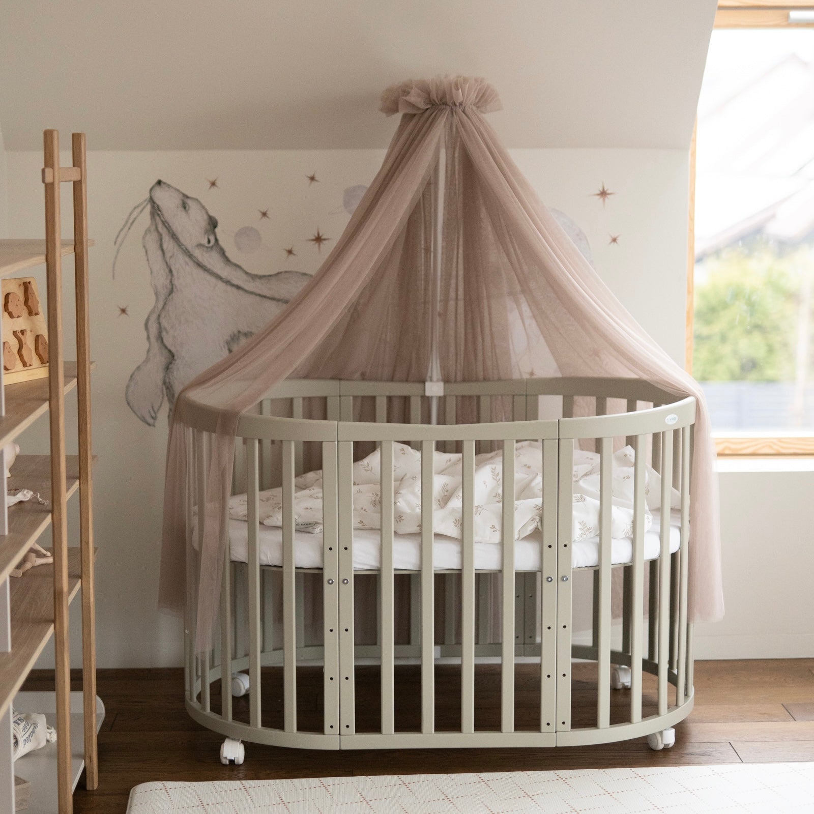 7in1 Babybett Oval Olive – inkl. Matratze