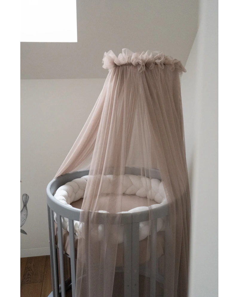 Baldachin aus Tüll in Taupe + Baldachin-Gestell