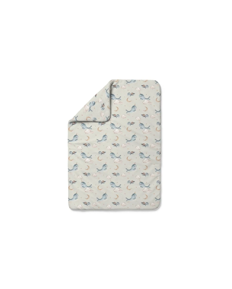 Bambus Decke & Kissen mit Füllung Wale Olive