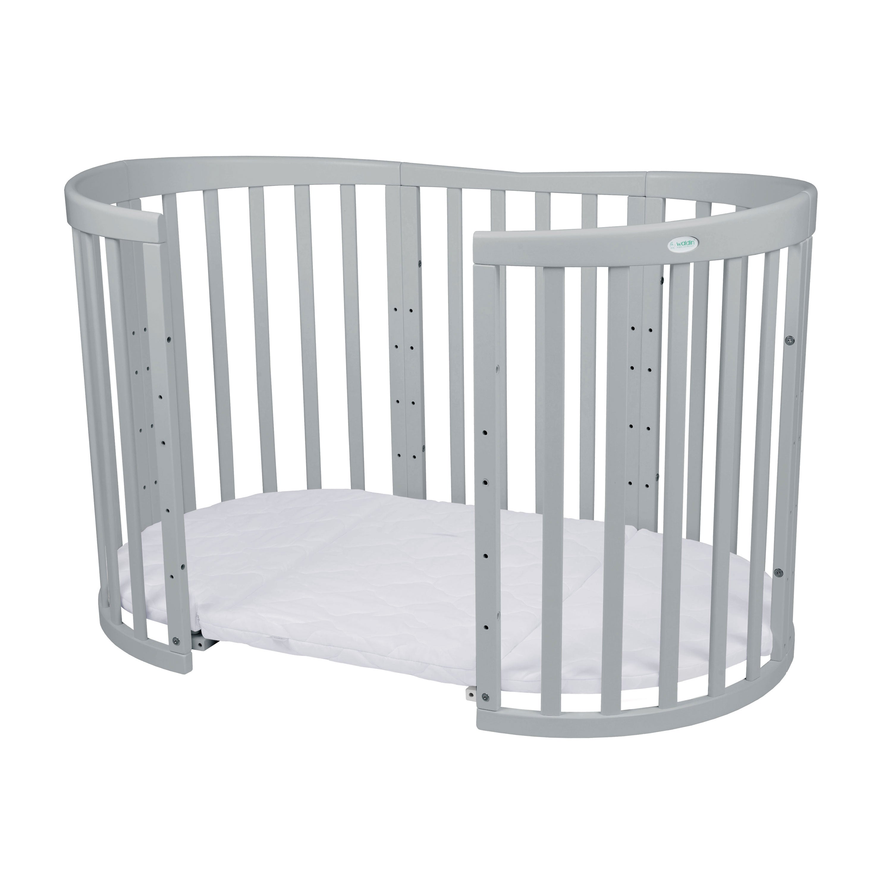 7in1 Babybett Oval Grau Bundle – inkl. Bett-Set, Matratze & Betthimmel