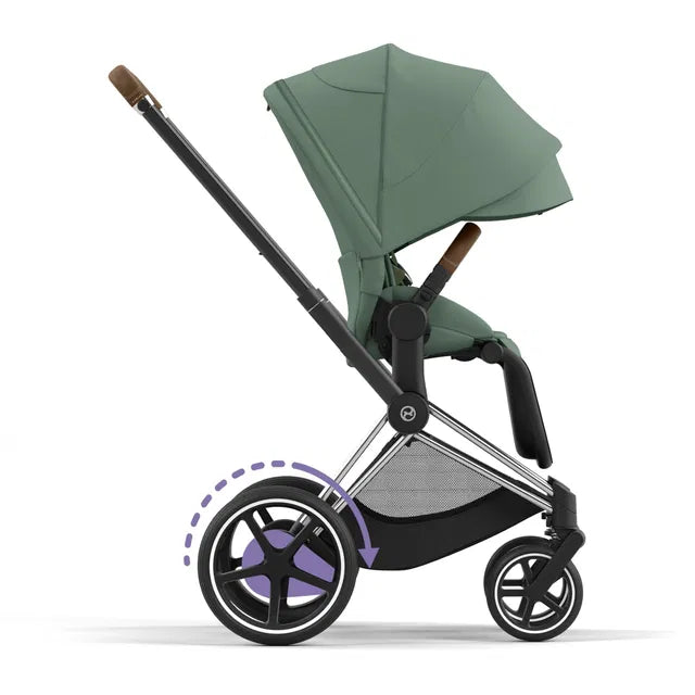 Cybex Chrome ePriam Travel Bundle-Set 4in1 inkl Cloud T Plus Chrome / Brown / Leaf Green
