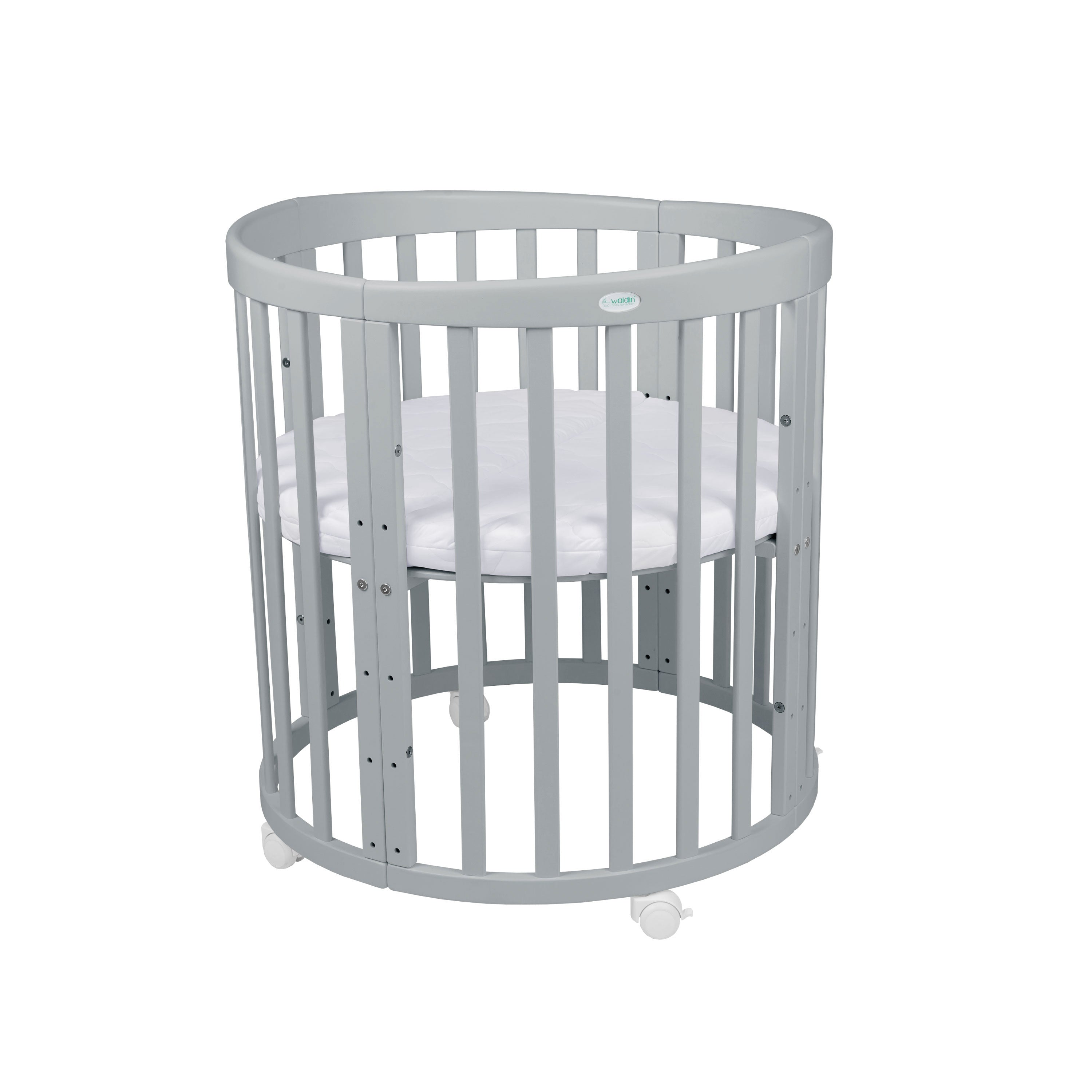 7in1 Babybett Oval Grau Bundle – inkl. Bett-Set, Matratze & Betthimmel