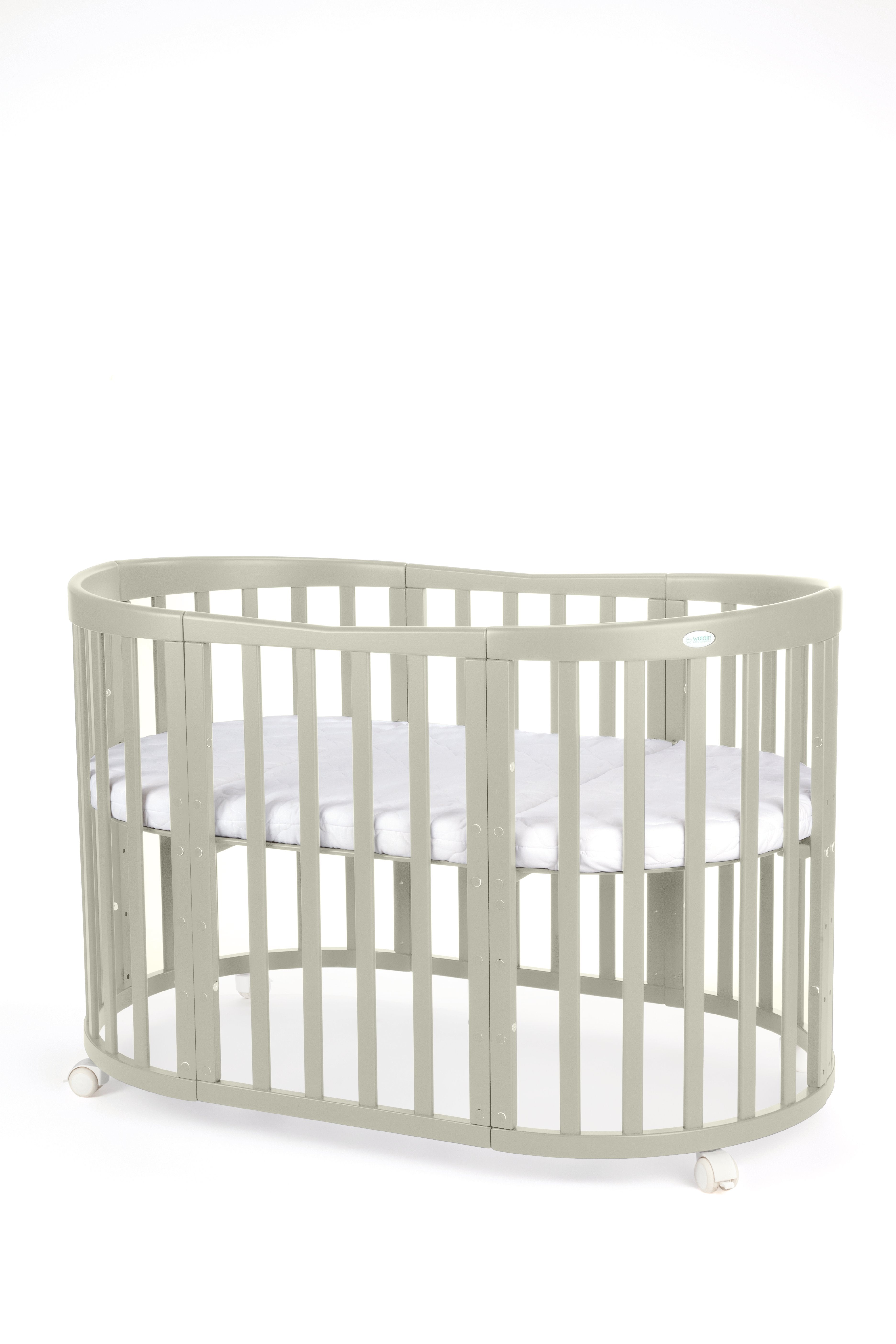 7in1 Babybett Oval Khaki – inkl. Matratzen, Bettwäsche, Betthimmel