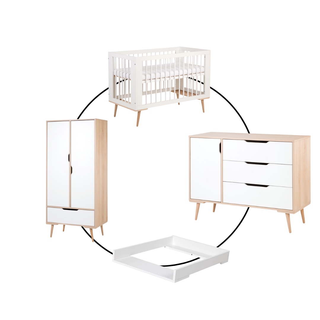 SOFIE 3-TEILIGES BABYZIMMER INKL. MATRATZE, BETTWÄSCHESET UND WICKELKISSEN