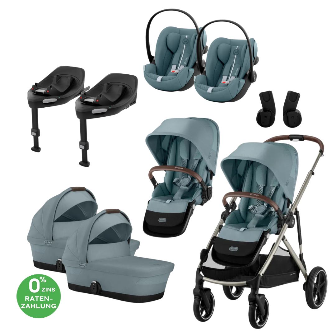 CYBEX Gazelle S Zwillingskinderwagen Bundle-Set 4in1 Seashell Beige