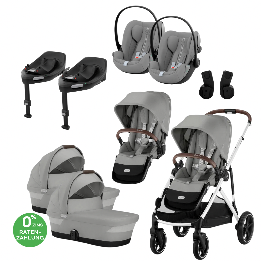 CYBEX Gazelle S Zwillingskinderwagen Bundle-Set 4in1 Seashell Beige