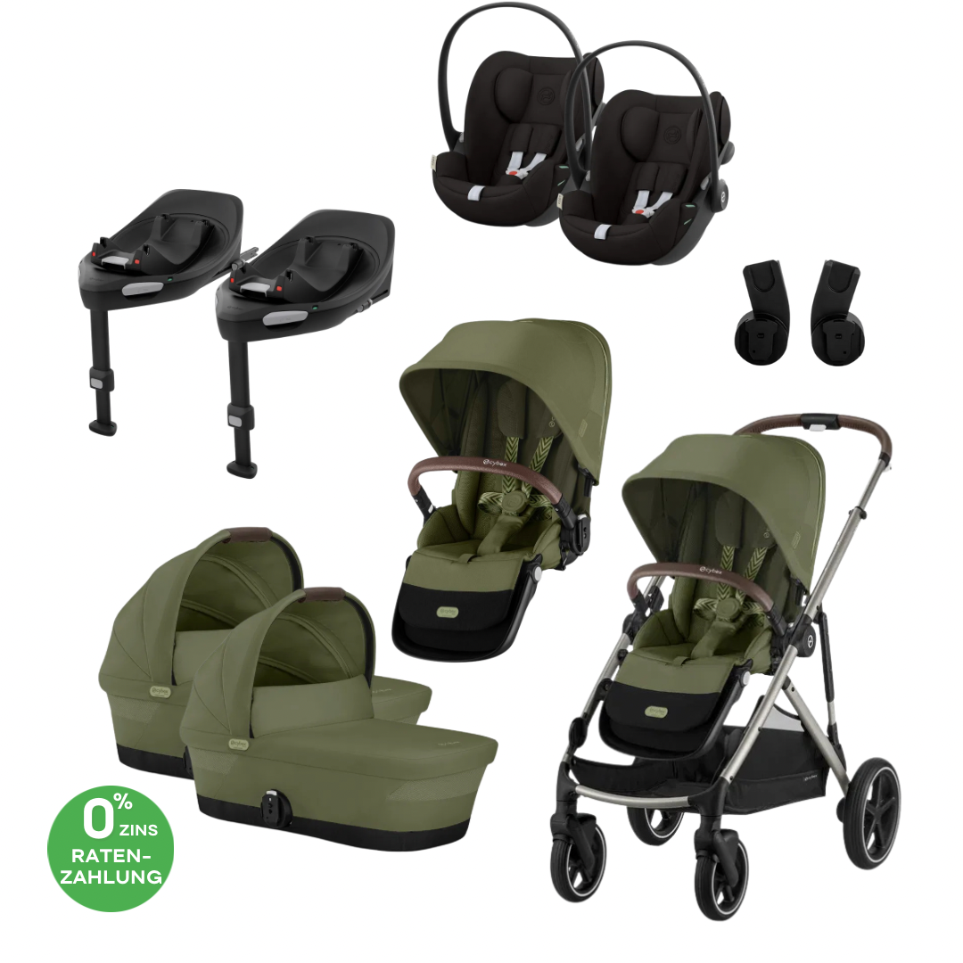 CYBEX Gazelle S Zwillingskinderwagen Bundle-Set 4in1 Moon Black
