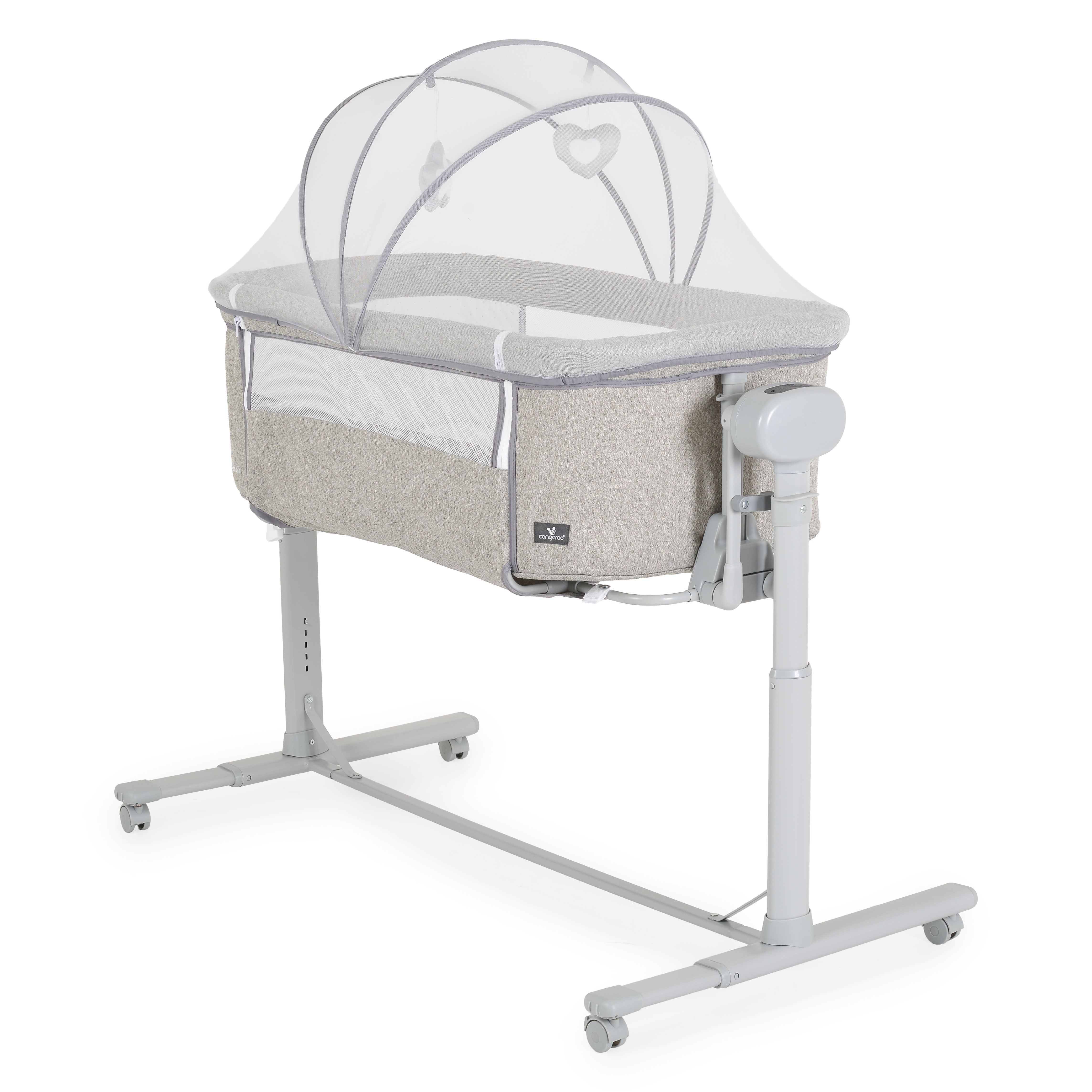 Beistellbett elektrisch mit Schaukelfunktion und Schreisensor light grey