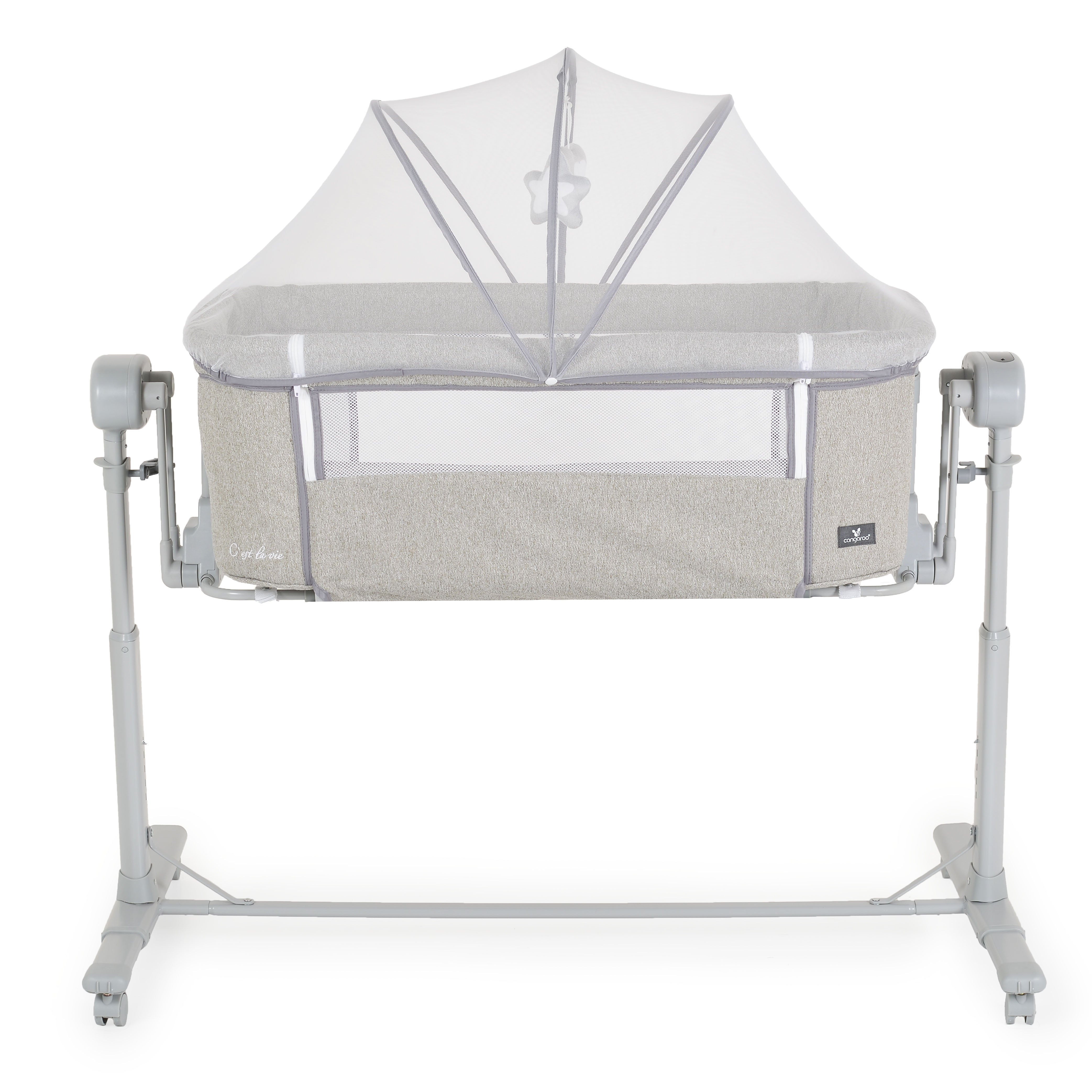 Beistellbett elektrisch mit Schaukelfunktion und Schreisensor light grey