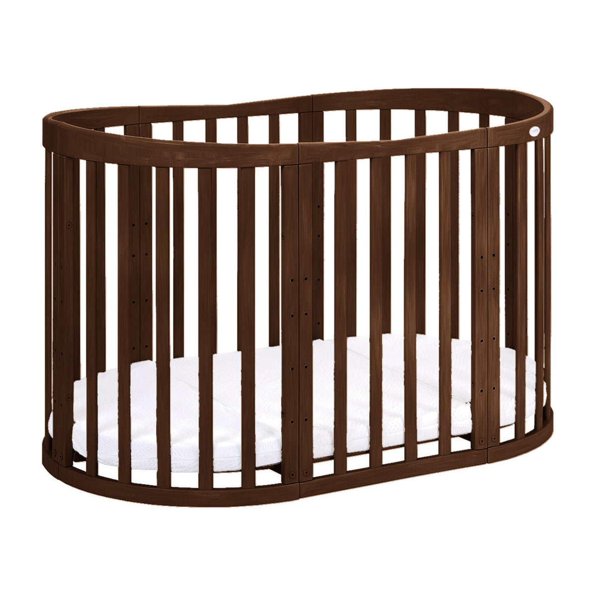 Oval 7in1 Babybett Walnut als Laufstall