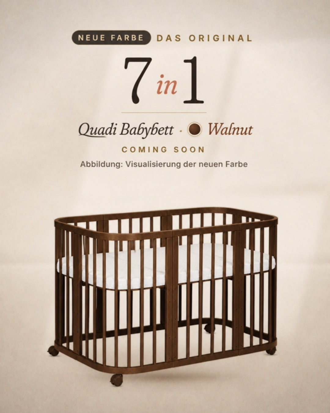 Quadi 7in1 Babybett in der neuen Farbe Walnut – Coming soon
