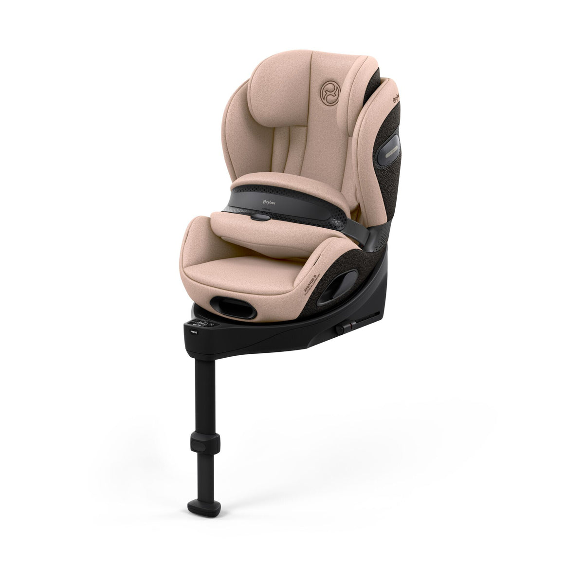 CYBEX Anoris Si Airbag Comfort Cozy Beige – Ansicht schräg von vorne mit integrierter Base S