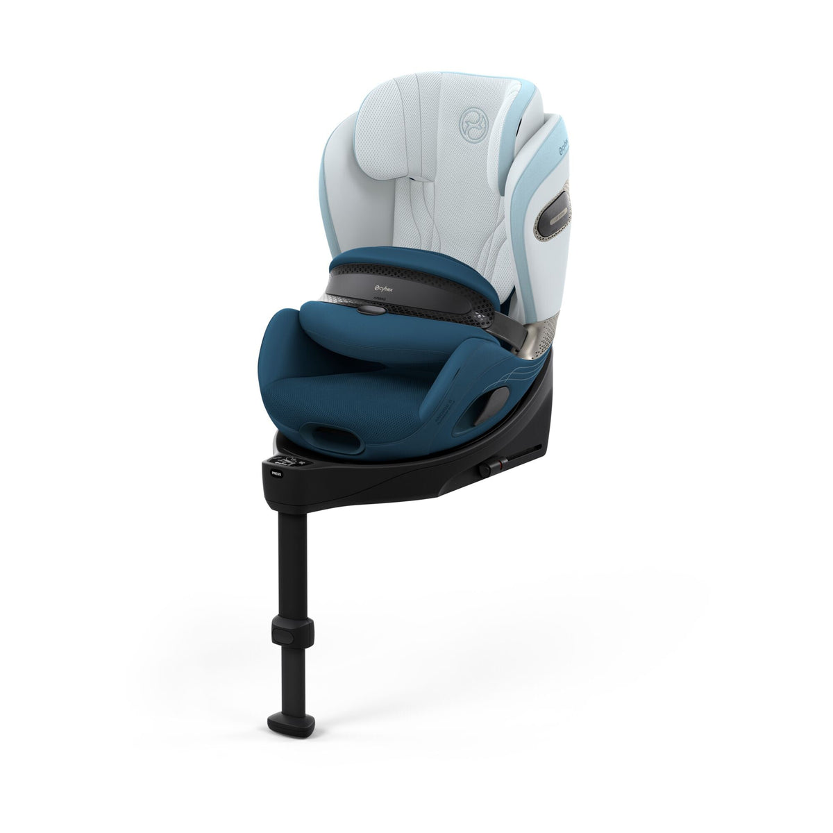 CYBEX Anoris Si Airbag Style Opal Blue – Ansicht schräg von vorne mit integrierter Base S