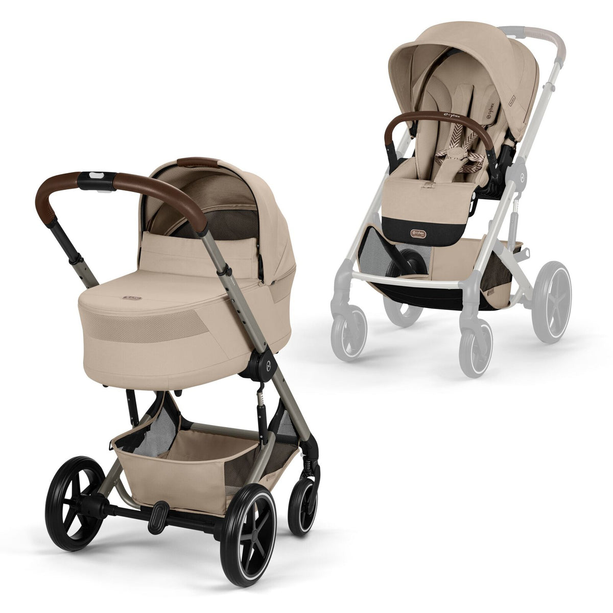 CYBEX Balios S Lux 3in1 OneBox Almond Beige – Kinderwagen mit Cot S Lux Babywanne