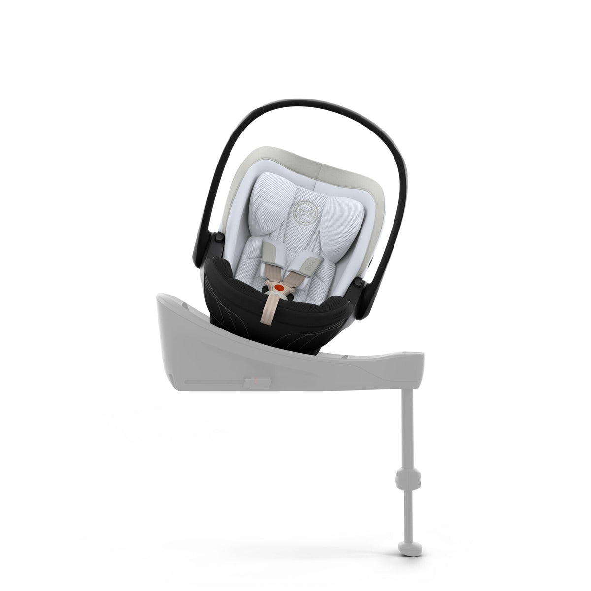 CYBEX Cloud S i-Size Style Misty Grey – auf der Base S zur Autotür gedreht