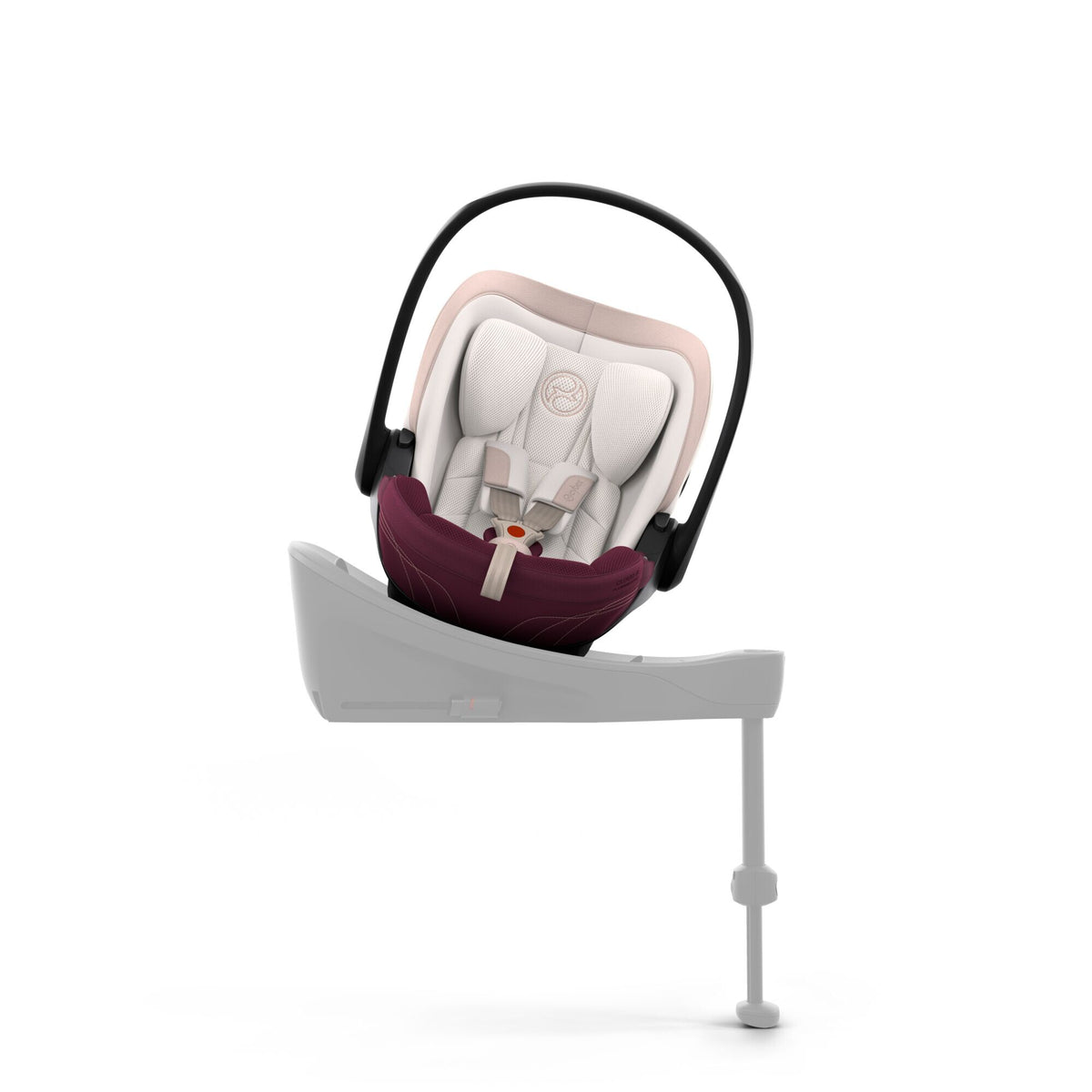 CYBEX Cloud S i-Size Style Quartz Pink – auf der Base S zur Autotür gedreht