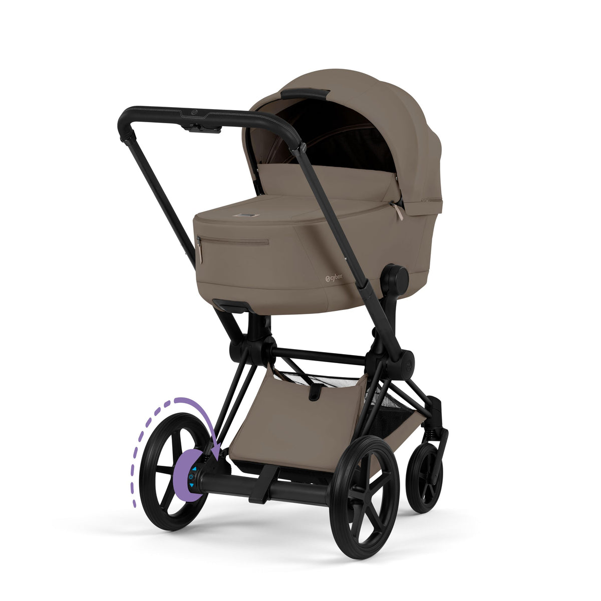CYBEX e-Priam Comfort Matt Black Coconut Brown – mit faltbarer Babywanne